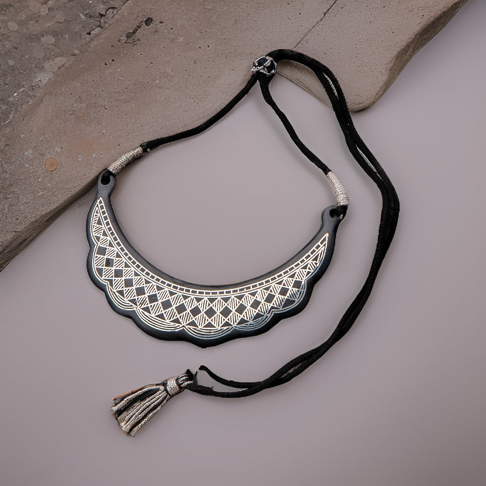 Bidri Silver Inlay Mesh Pattern Necklace