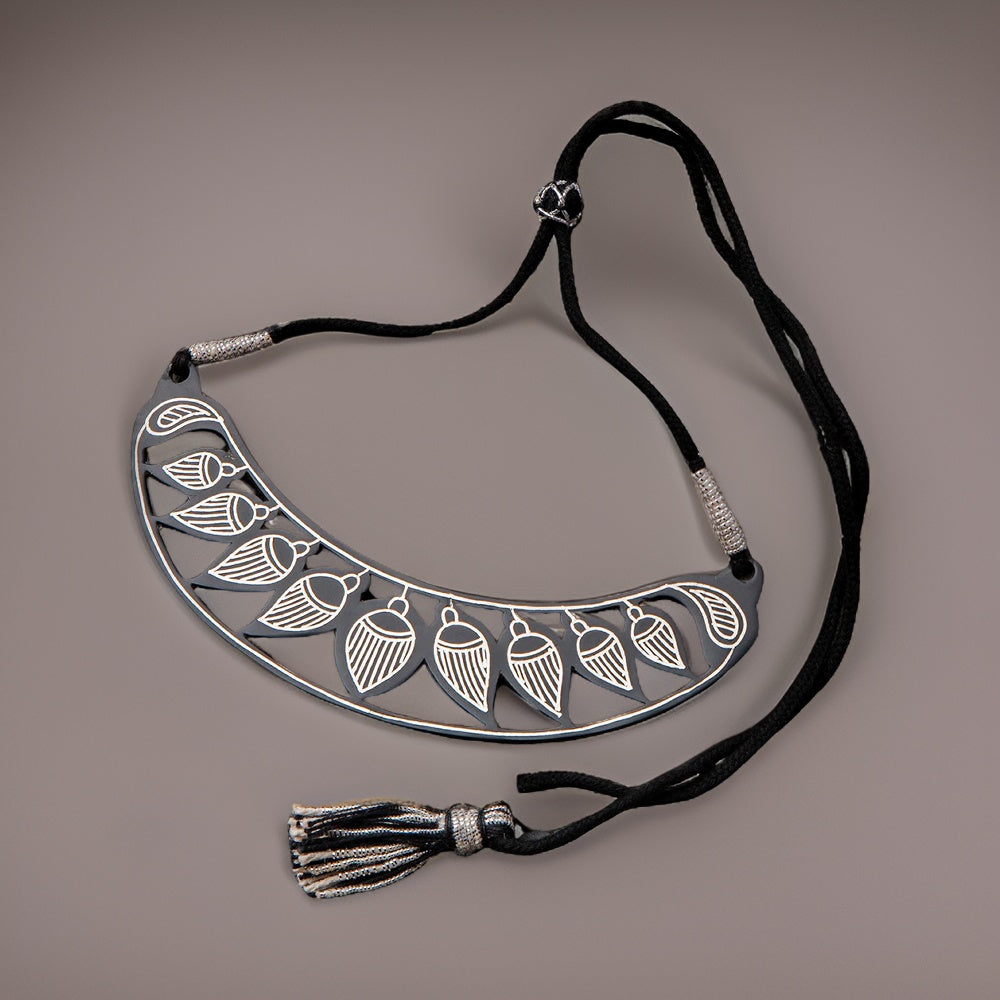 Bidri Silver Inlay Paisley Pattern Necklace