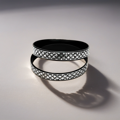 Bidri Silver Inlay Double Star Work Broad Bangle Pair | Bidri Work | Bidri Art