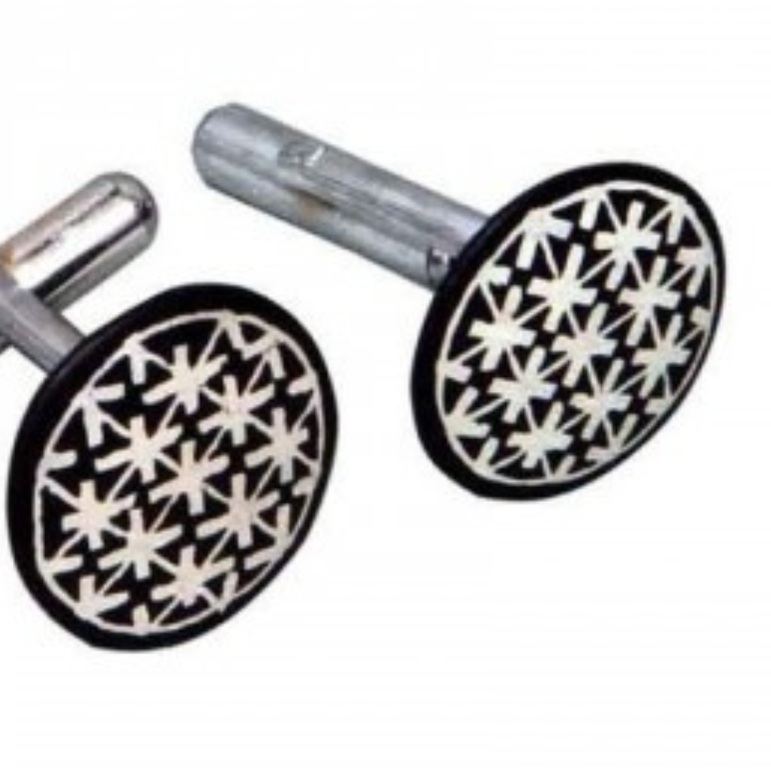 Bidri Silver Inlay Cufflinks Pair | Bidri Work | Bidri Art