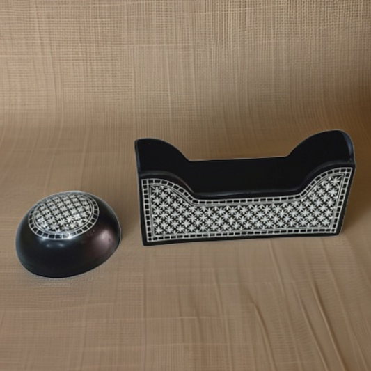 Bidri Silver Inlay Paper Weight And Card Holder Combo