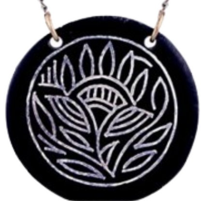 Bidri Silver Inlay Round Pendant | Bidri Work | Bidri Art