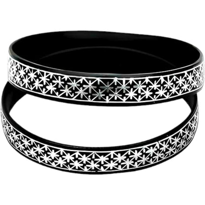 Bidri Silver Inlay Double Star Work Broad Bangle Pair | Bidri Work | Bidri Art