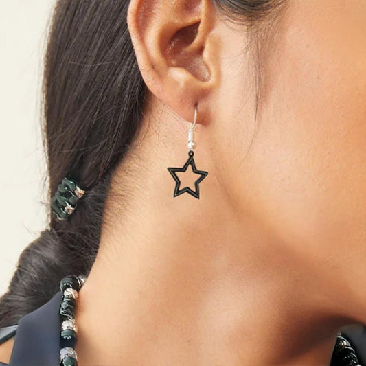 Bidri Silver Inlay Star Shape Earrings Pair | Bidri Work | Bidri Art