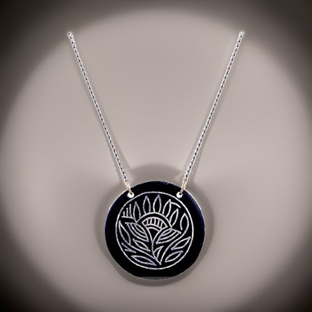 Bidri Silver Inlay Round Pendant | Bidri Work | Bidri Art