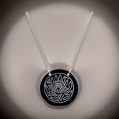 Bidri Silver Inlay Round Pendant | Bidri Work | Bidri Art